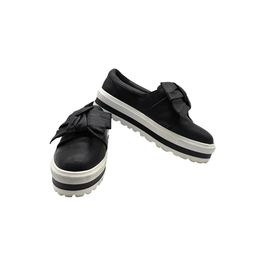Anne Fontaine Black Platform Loafers Slip On Bow Accent Women's Shoes Size 39‎